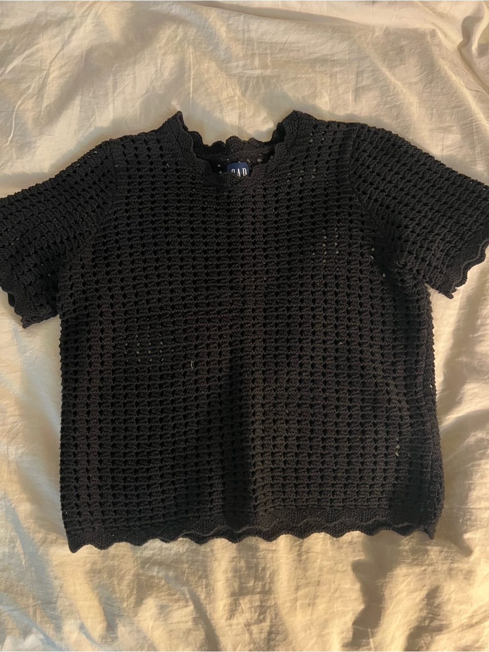 GAP Black Crochet Short-Sleeve Knit Top, sz SP